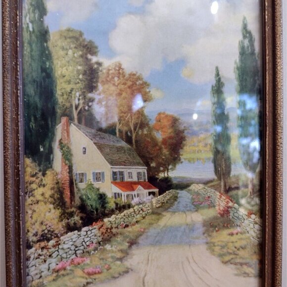 VtgGold Wooden Framed A Garden Spot Arthur Deforest Print Country Scene 8x11 - Picture 2 of 8